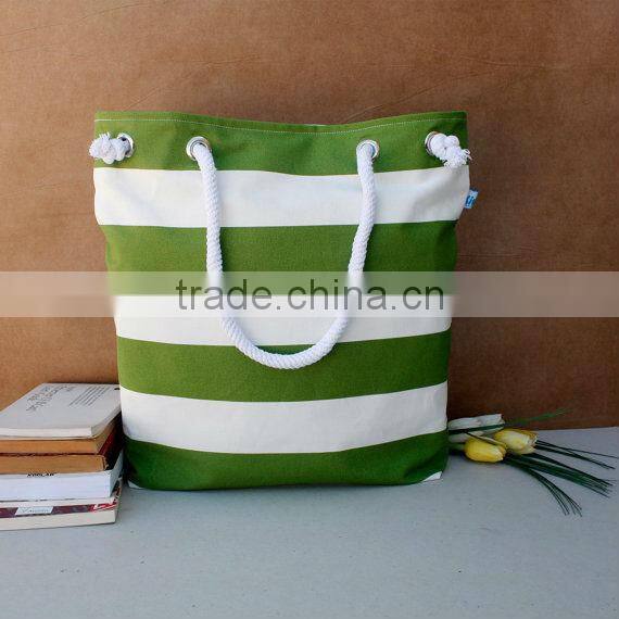 2013 spring, For market or beach or gym, Bags handmade Lovely Bag white and Green striped beach bag