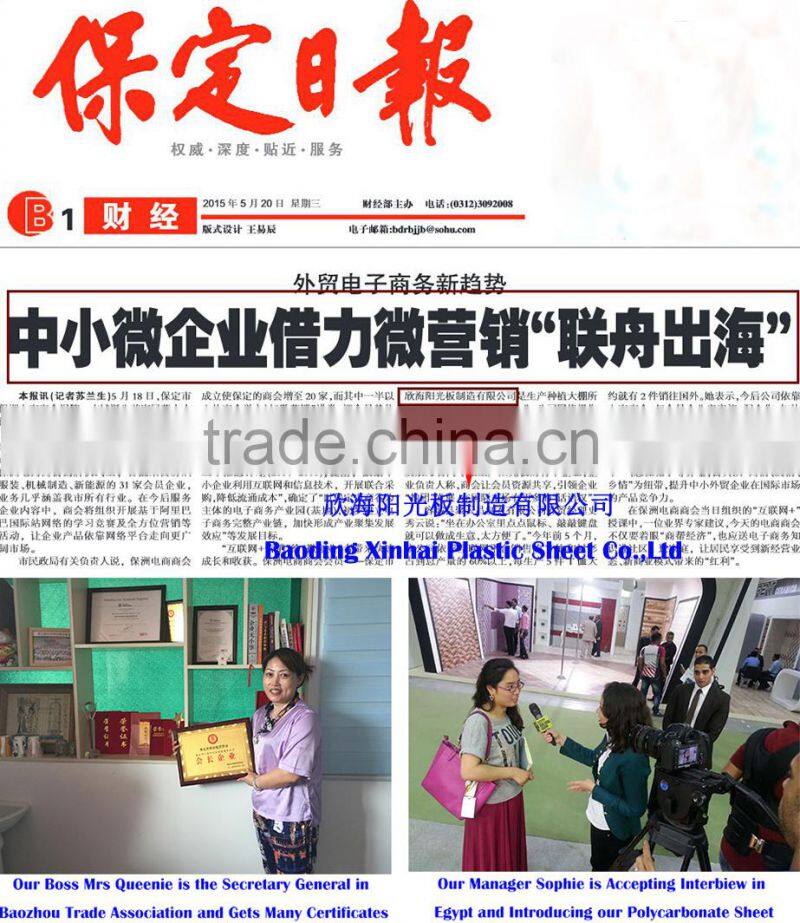 Low cost anti-drop uv coated sunrooms polycarbonate panel