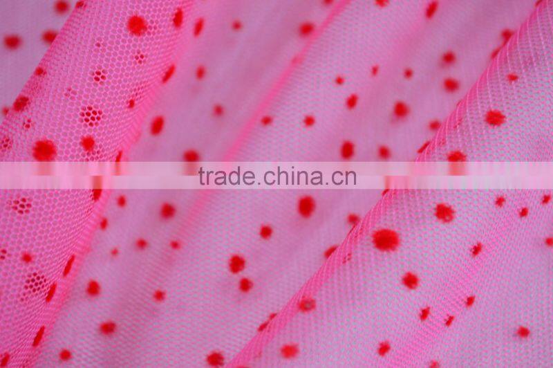 Polyester 30D Eyelet Mesh Fabric with Flocking for Dress and Clothing