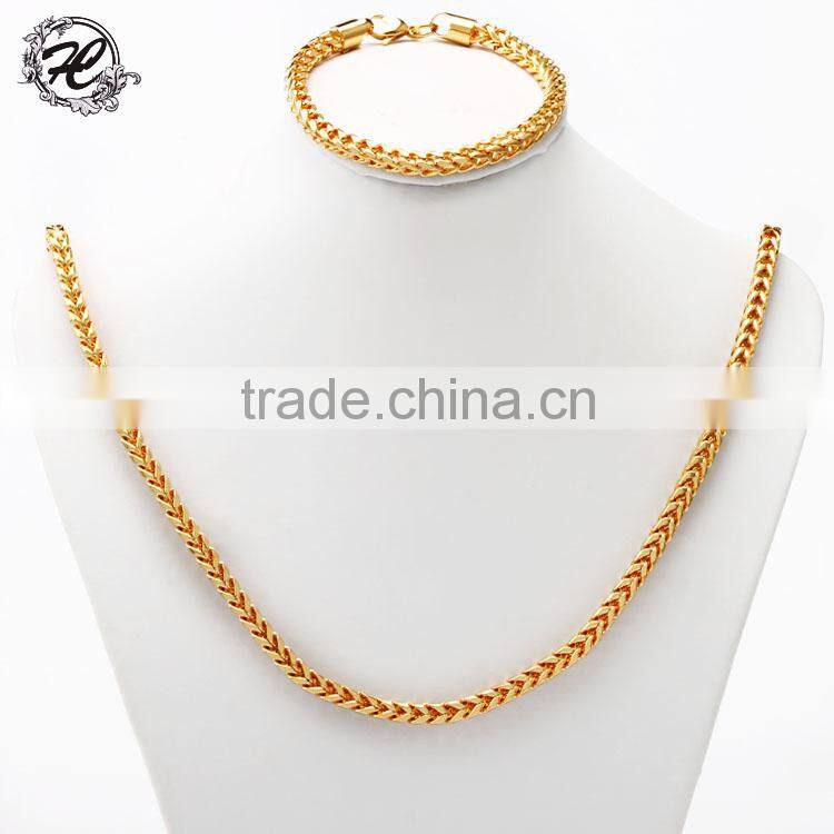 Wholesale Diamond cutting stainless steel 18k gold plated curb chain dubai gold jewelry set