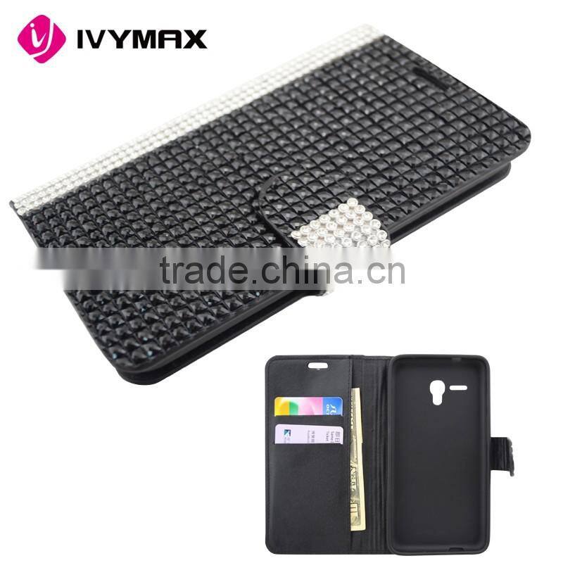 2016 latest new design full body bling diamond leather flip wallet case pouch for alcatel fierce xl