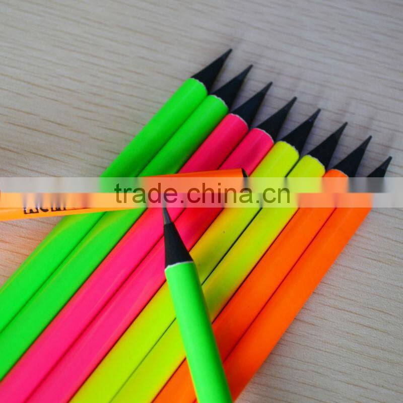 7" standard size round shape neon color body black wood pencil sharpened with dipped top