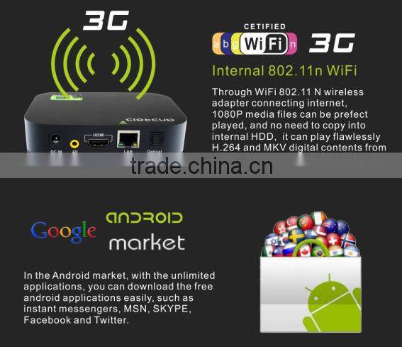 Google Android 4.0 OS Cortex A8 HDMI HD 1080P Wifi Internet TV Box Media Player