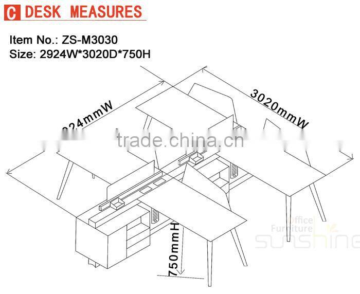Modern Office Furniture Cross 4 Seat Staff Workstation ZS-M3030