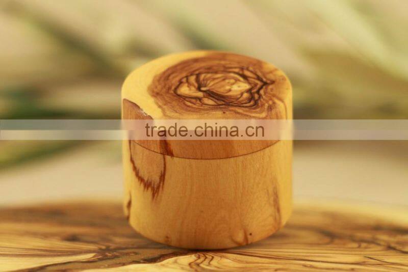 Olive Wood Carved Round Box