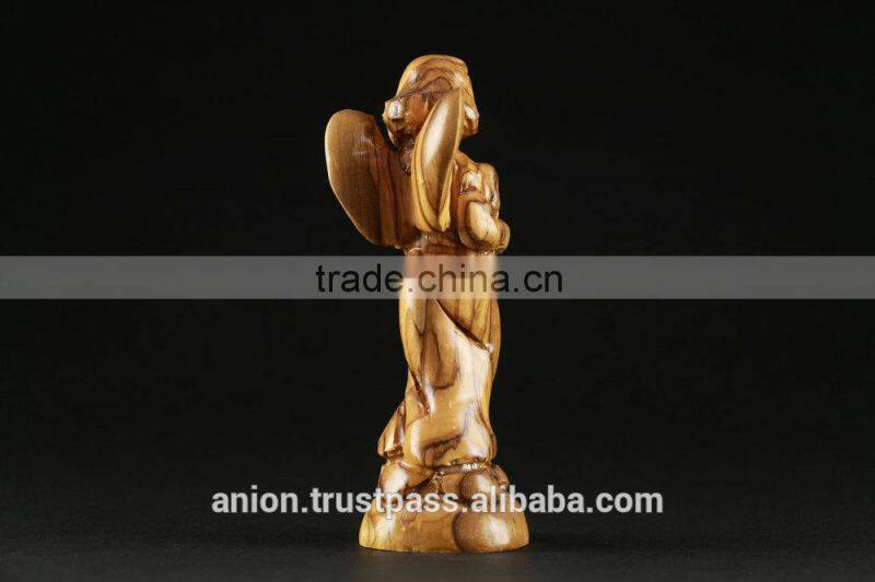 Olive Wood Carved Holiday Figurine Of Angel. Medium Size.