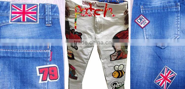 Custom sew on machine woven embroidery star designs badges