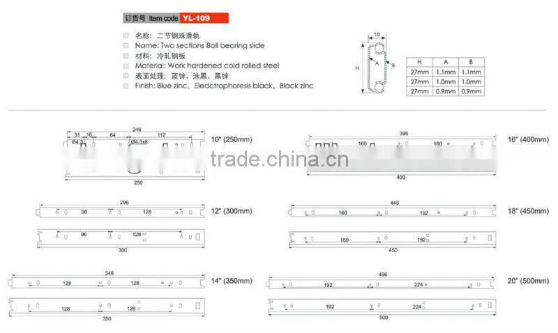 27mm partial extension side mount ball bearing drawer slide