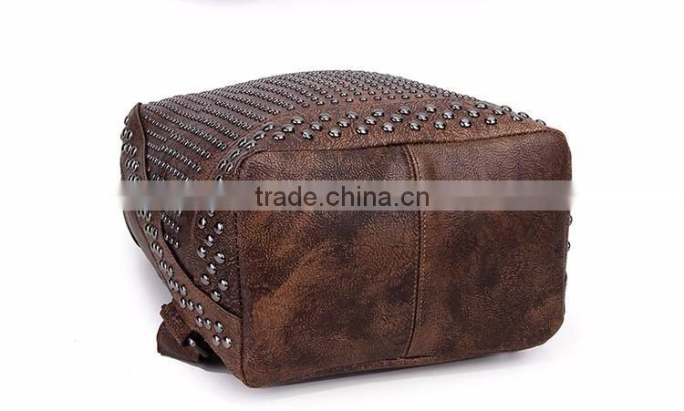 Big backpack with full studs vintage stylish shoulder bag mummy bucket bag genuine leather top quality backpack