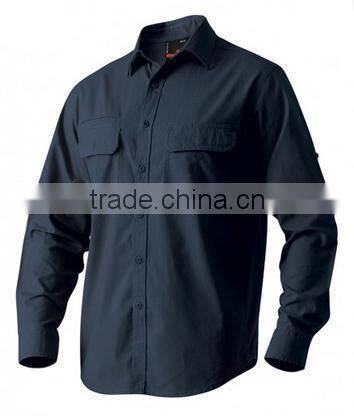 men's cotton long sleeve work shirt with double chest flap pockets