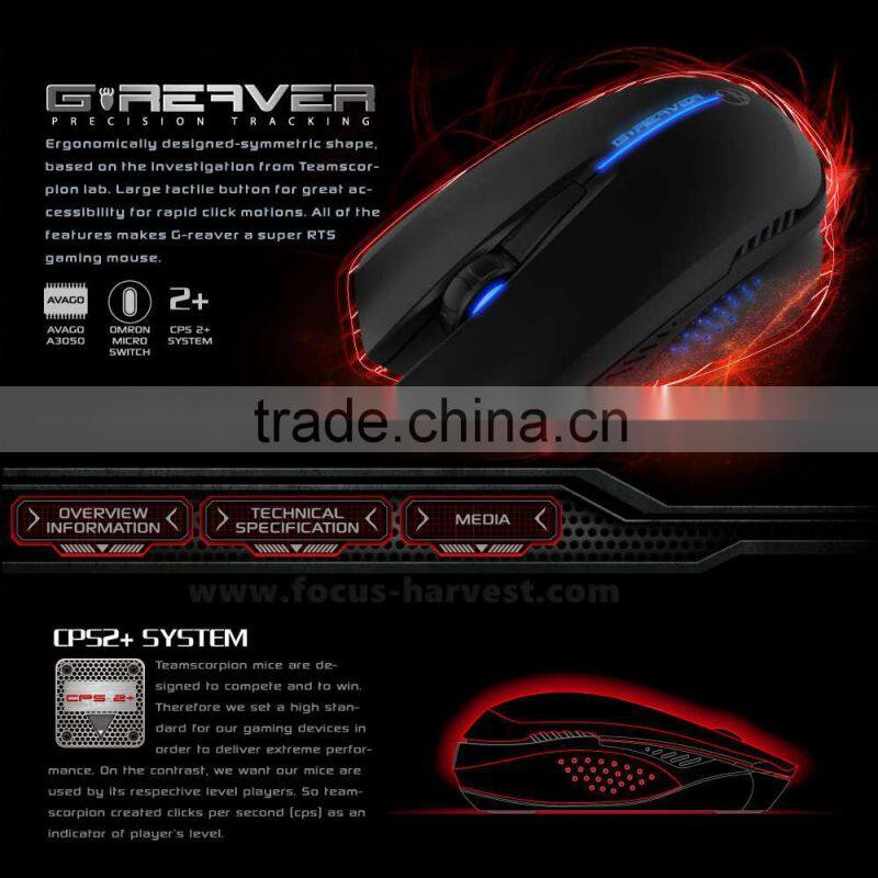 Team Scorpion G-Reaver R2 Ergonomics 200DPI RTS Gaming Mouse Mice