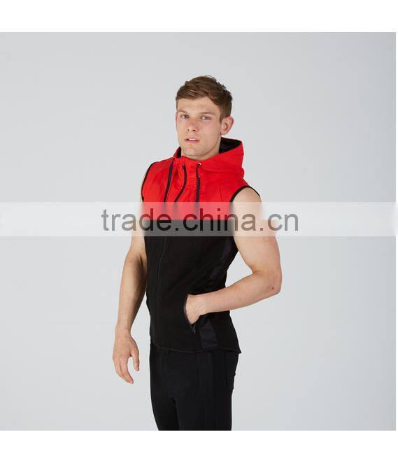 custom new design high quality two tone blank mens sleeveless hoodies