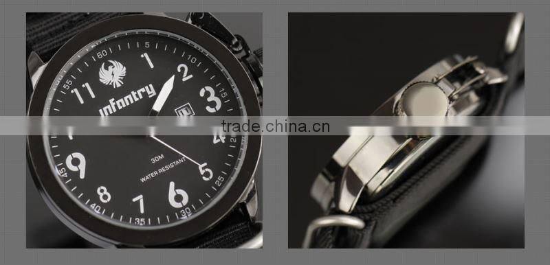 INFANTRY Men's Date Sport Army Style Nylon Fabric Quartz Black Watch