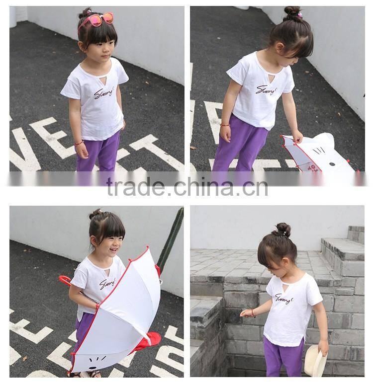 Korean New Style Hollow Collar Printing Letters Girl Plain T-shirts for Children