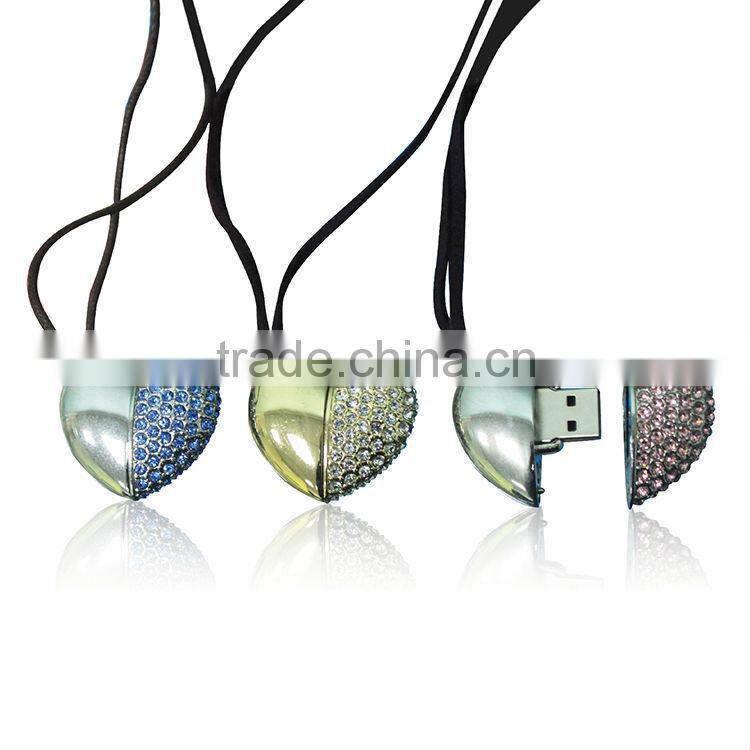 crystal heart usb pen drive 8gb metal usb flash drive with key chain 2.0 heart usb stick
