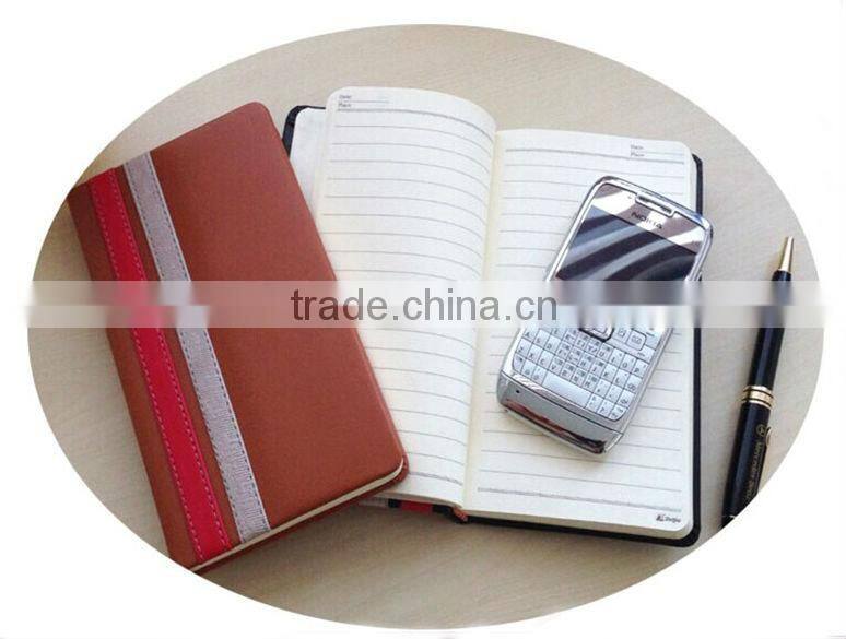 Decorative artificial leather cover glue binding a6/a5/a4 diary with embossing logo and line print