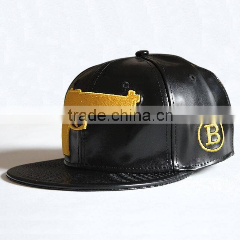 design your own black faux leather snapback cap hat