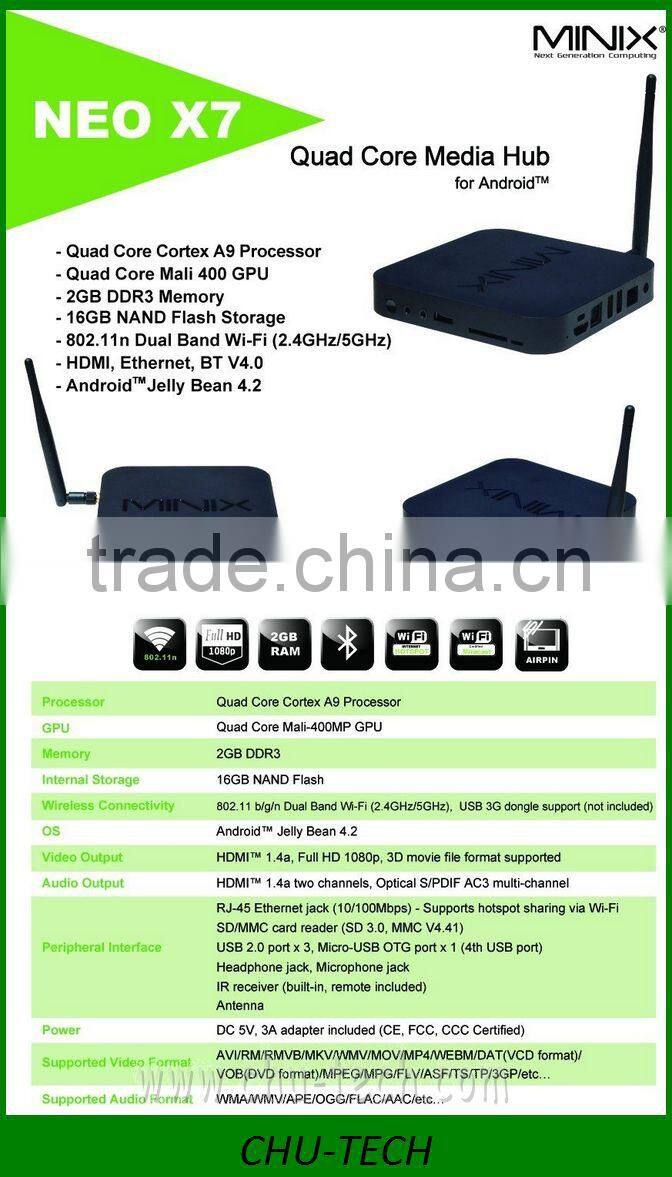 Minix neo x7 MINI TV Box Quad core RK3188 1.6GHz android 4.22GB/16GB Built in Bluetooth RJ45 OTG XBMC HDMI