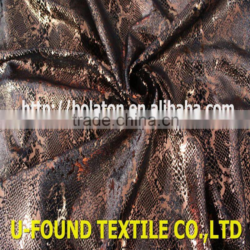 new fancy item 95% polyester 5% spandex warp knitted velvet with bronze foil python pattern print fabric