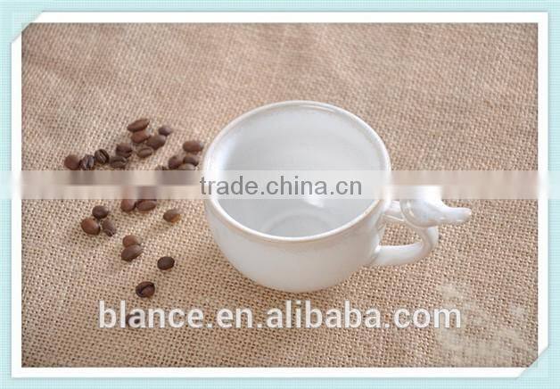 200ml ceramic coffee mug with saucer and bird in handle