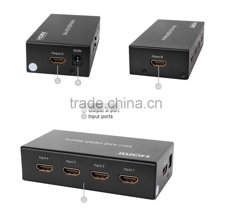 LINK-MI LM-MX03 Full HD 1080p 3D Audio Video Mini 4X2 HDMI Matrix Splitter