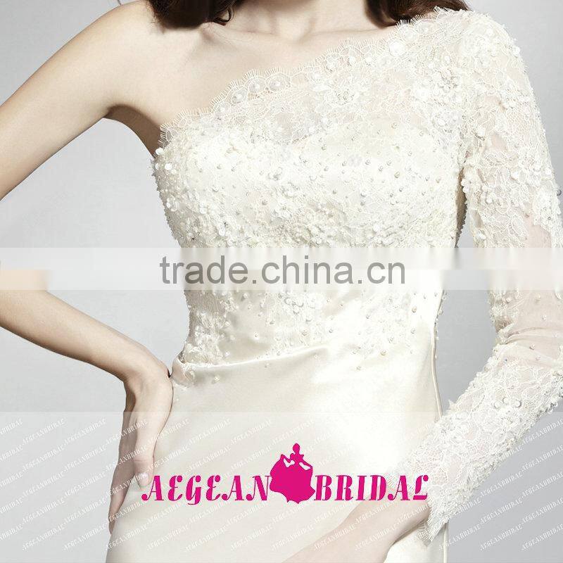 HT66 Sexy One Shoulder Scoop Neck Beaded Bust Dresses For Prom Long Sleeve Floor Length Mermaid Vestidos De Graduacion