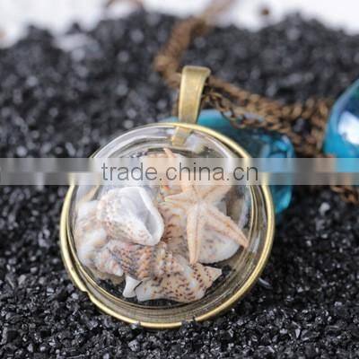 2016 new style!!!The European and American fashion conch shells on the beach wind starfish necklace The glass pendant