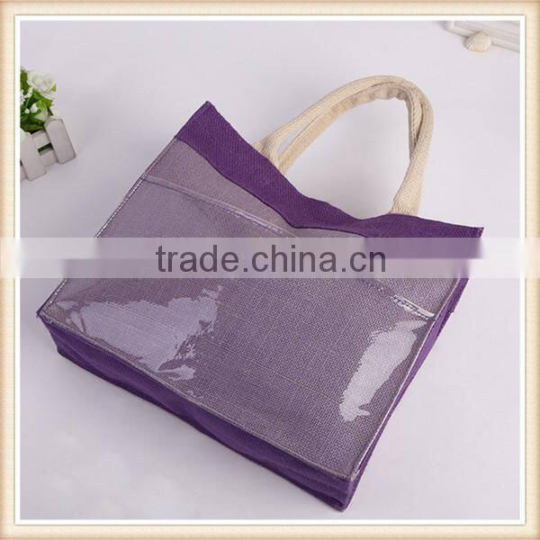 Top quality plain jute shopping bag with pvc