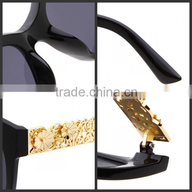 Fashion Women Cat eye PC frame with Metal flower Temples Roller Blank Bolle Sunglasses