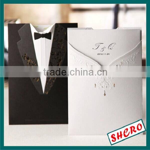 Elegant Laser Cut Wedding Cards, Champagne Pocket-fold Hollow Invitations,Wedding Invitation Card