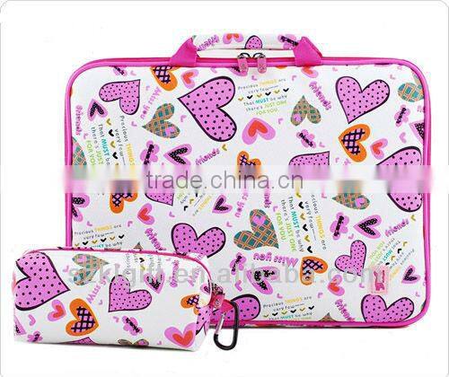 Shenzhen 11.6 Inch Pink Heart Design Computer Bag with Accessories Pouch
