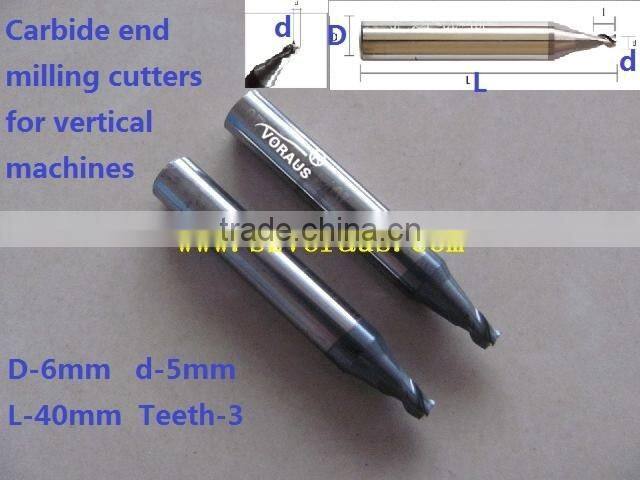 Carbide end milling cutters for vertical machines D-6mm d-5mm L-40mm Teeth-3
