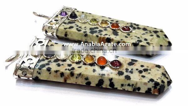 Black Jasper Chakra Flat Stick Pendant With Chakra Cabs : Wholesale Gemstone Chakra Pendants for sell