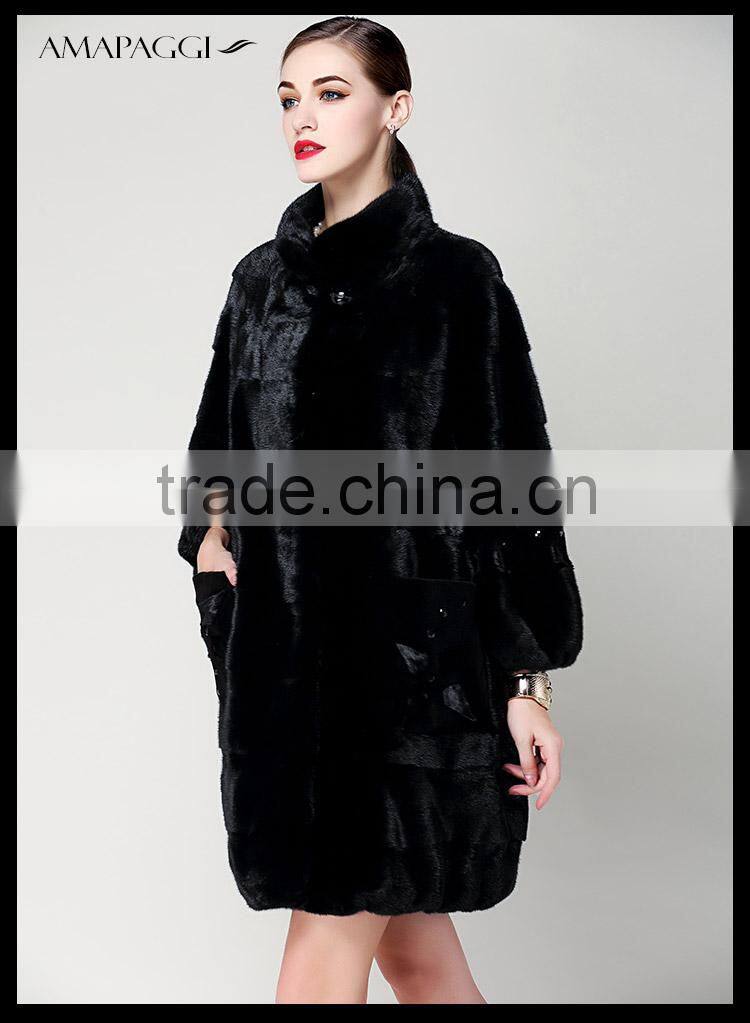 hot sale back mink fur long coat for women winter