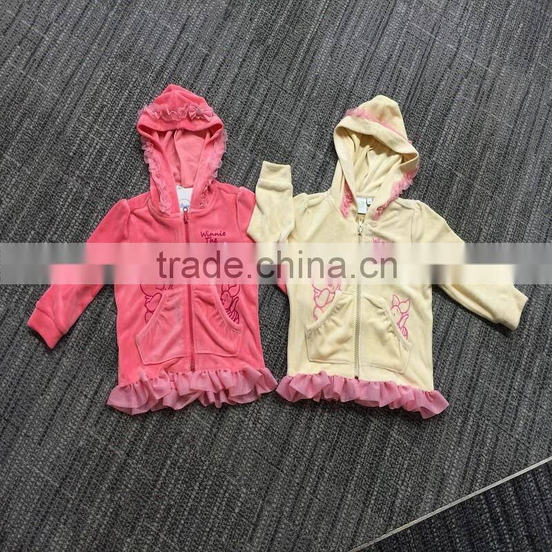 Wholesale Top brand green Casual baby girls velvet jacket with hood , pants set