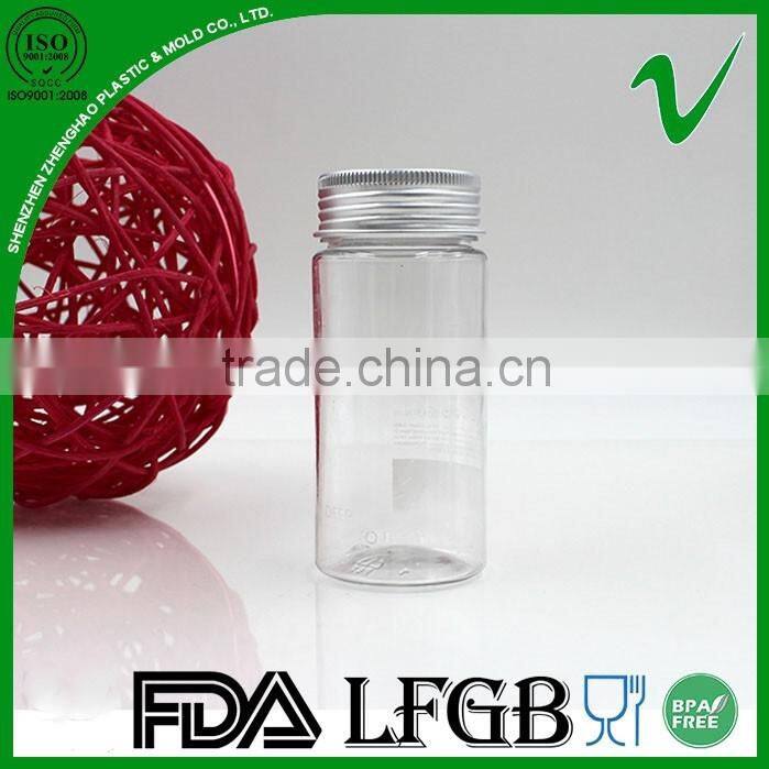 200ml PET clear PET plastic bottle for candy with aluminum cap