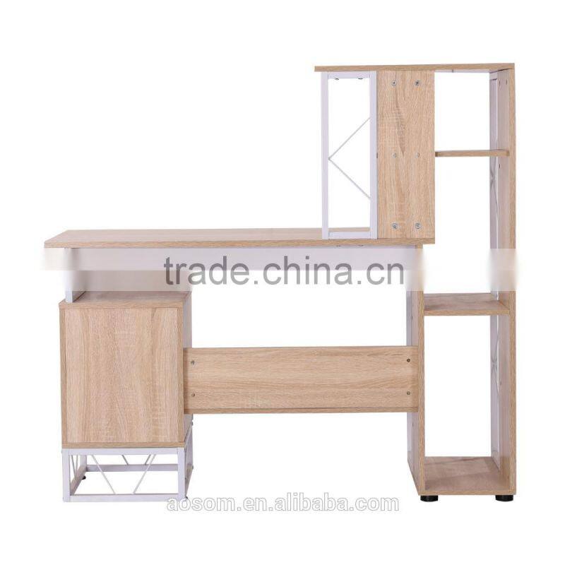 HomCom 52" Multi Level Tower Office Workstation Computer Desk - White and Oak
