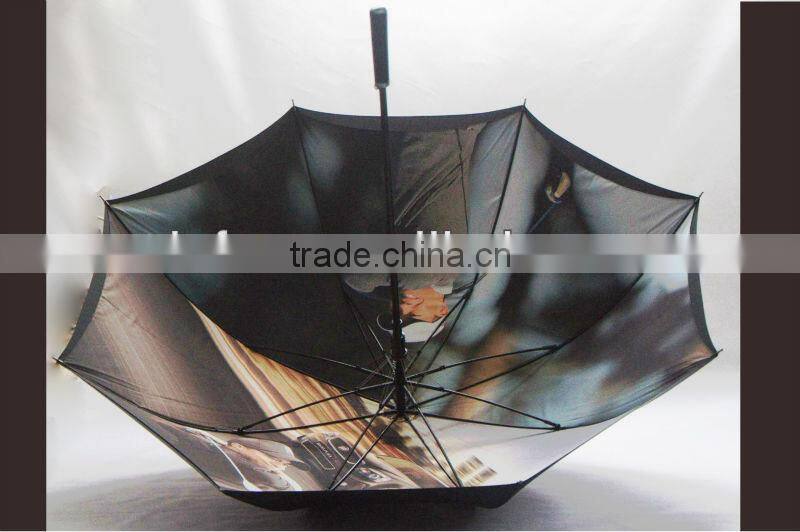 Automatic golf umbrella with thermo-transferred print and double canopies