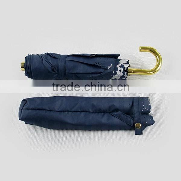 high quality J-hook customer LOGO 3 folding umbrella