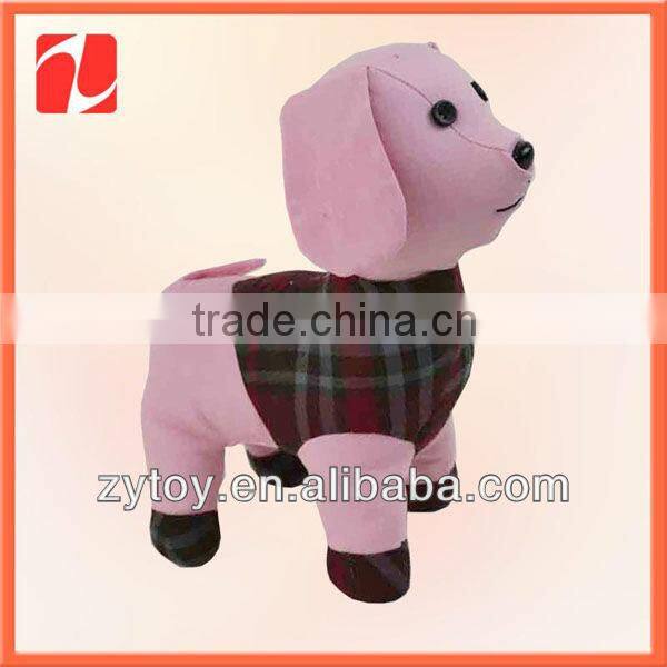 Custom fashion cute soft funny pink dog plush toy with clothes