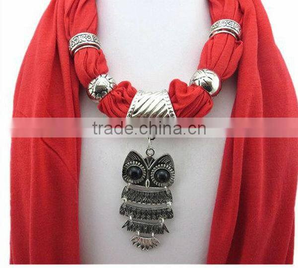 2014 Newest Fashion Ladies Owl Diamante Pendant Jewellery Necklace Neck Scarf Wrap