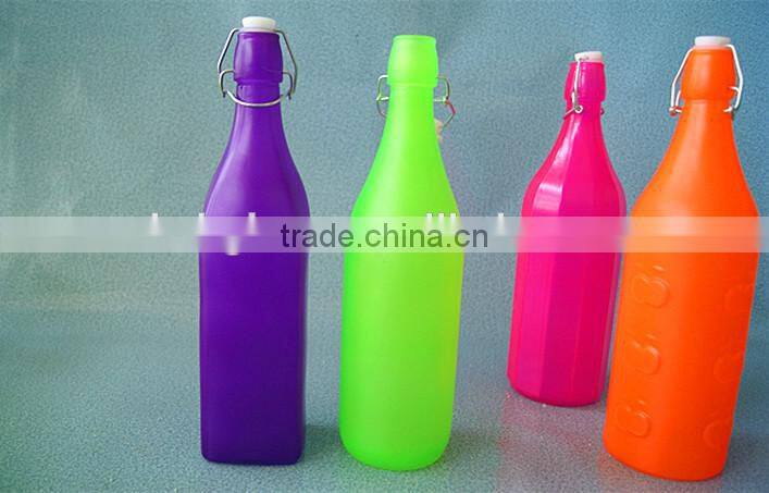 1 Litre Fluorescence color Home Made Glass Beverage Bottle Juice jar with clip Lid