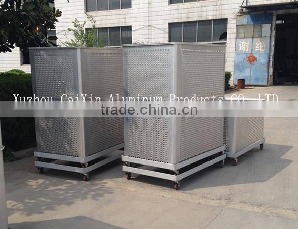 Aluminum transfer container with casters, aluminum perforated plate material