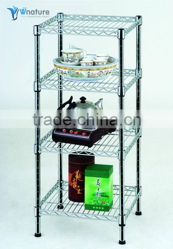 4 Tiers Carbon steel chrome plated kitchen rack with wheel