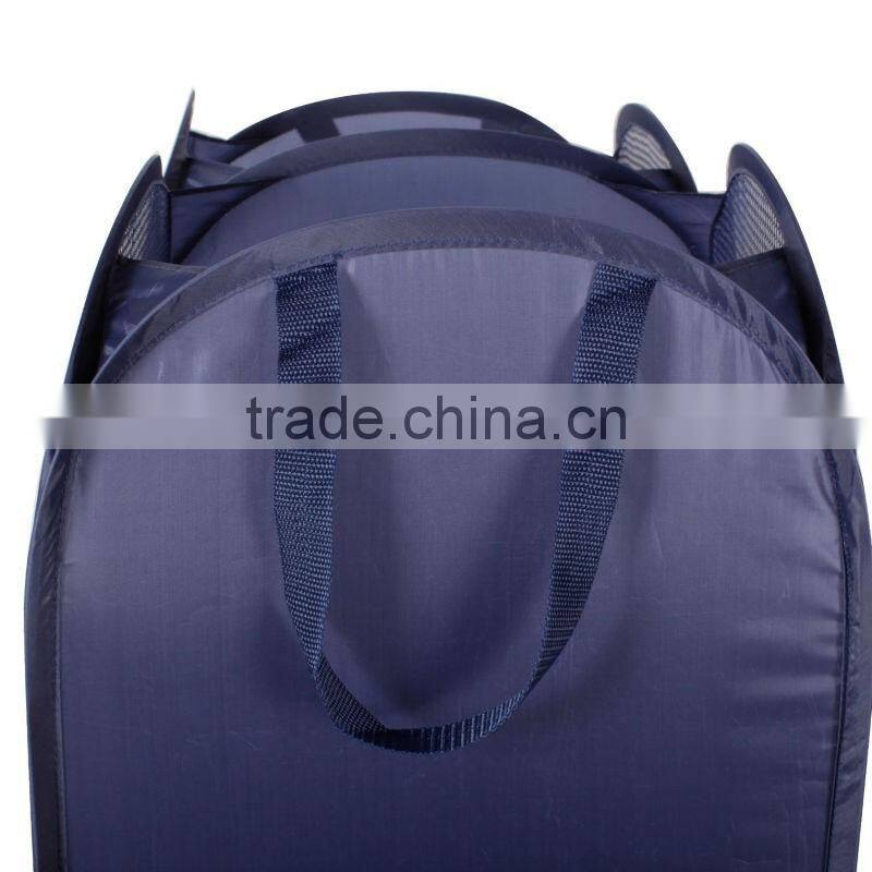 Dark Blue Foldable Pop-Up Mesh Hamper, 2-compartment Clothes Laundry Hamper