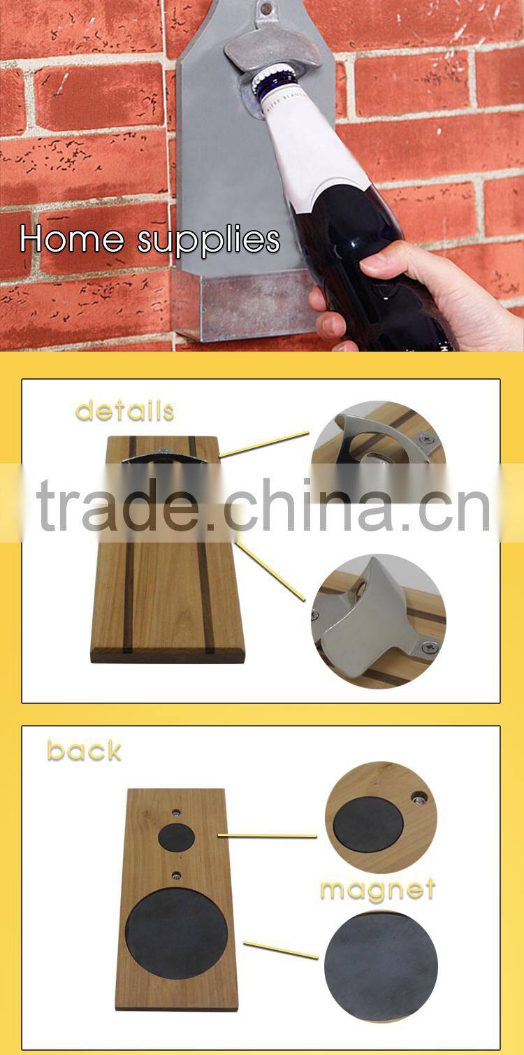 Wood Wall Plaque beer Bottle Opener with Magnetic Cap Catcher