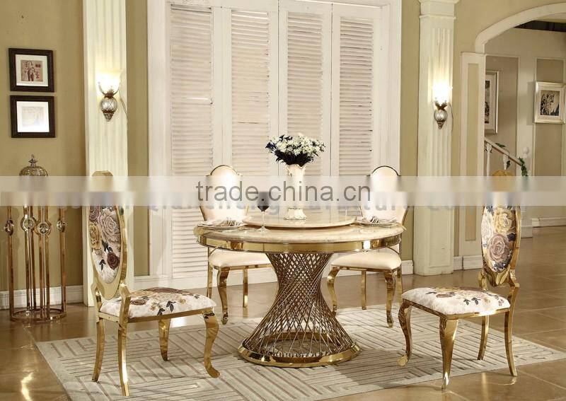 mirror silver round rotating dining table for hotel
