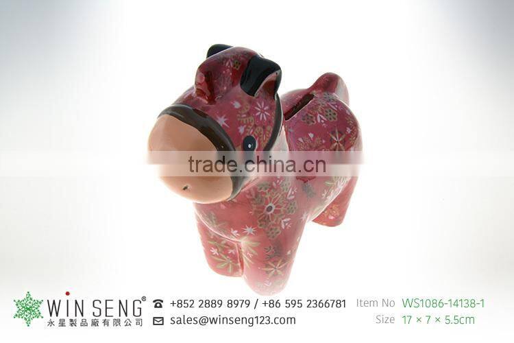 fujian cheap coin box lovely design flower patterns horse shaped ceramic animal wholesale piggy bank