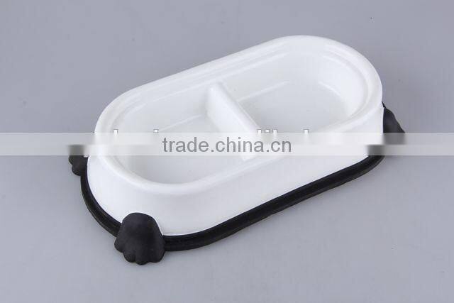 New design Plastic slip-resistant oval pet bowl with rubber bottom/dog bowl