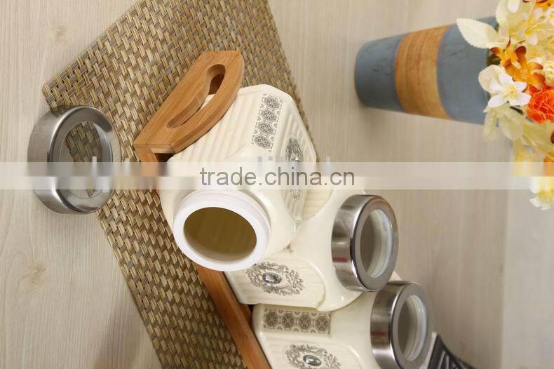 3pcs Ceramic canister set with wooden stand
